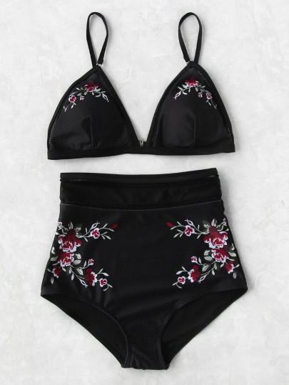 Ensemble de Bikini imprimé fleur avec garniture de trou et taille haute