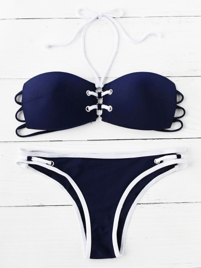 Set di bikini a fascia con bordi a contrasto