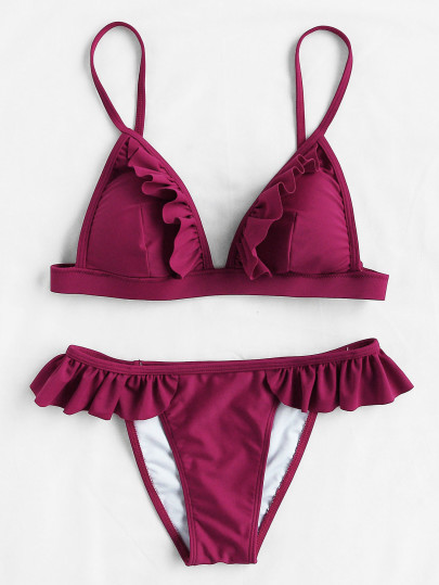 Dreieck-Bikini-Set mit Falten