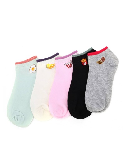 Contrast Cuff Below Ankle Socks 5 Pairs