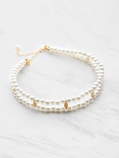 Bracelet deux couches perles artificielles