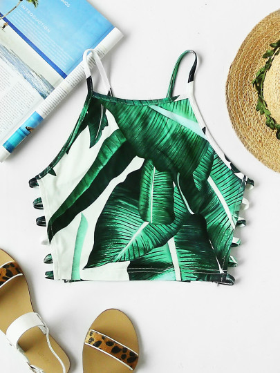Top camisole con stampa di foglia di palama
