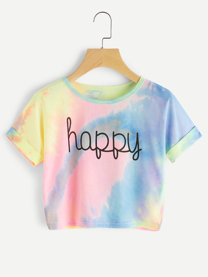 Cuffed Sleeve Crop Pastel Tie Dye Tee