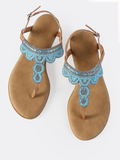 Beaded Thong Sandals TAN