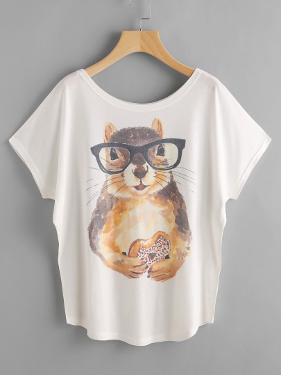 Squirrel Print Dolman Sleeve Tee