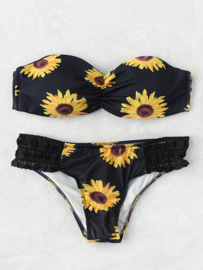 Set di bikini a fascia all'uncinetto in pizzo