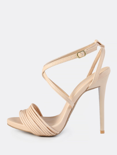 Muti Strap Band Leather Heels NUDE