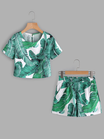 Conjunto con estampado de hoja de palma con abertura