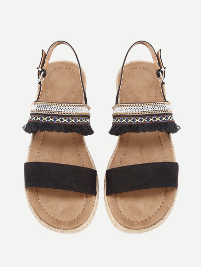 Fringe Detail Flat Sandals