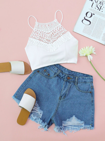 Riss Raw Hem Denim Shorts