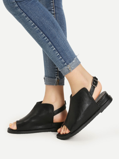 PU Toe Ring Flat Sandals