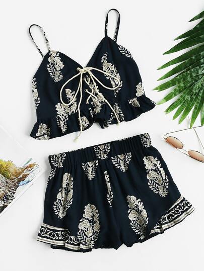 Top camisolee a bustino con pantaloncini