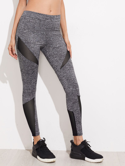 Mesh Insert Marled Knit Leggings