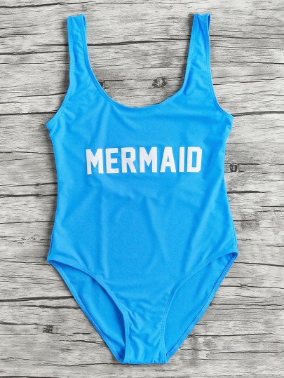 Costume da bagno da spiaggia con scollo rotondo e stampa di lettera