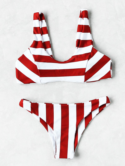 Set di bikini di due toni con stampa a strisce