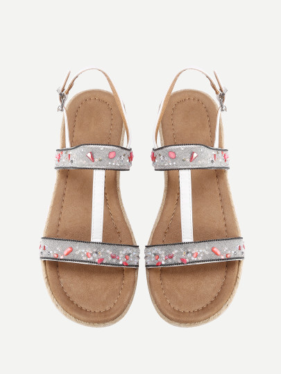 Stone Detail Strappy Flat Sandals