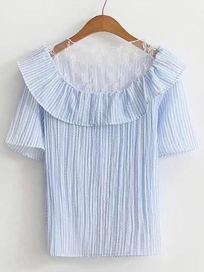 Contrast Mesh Vertical Striped Top