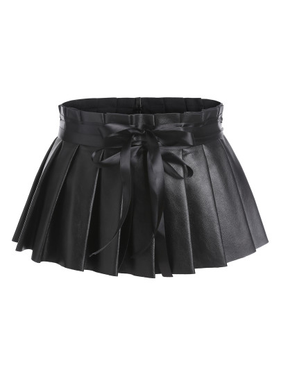 Pleated Faux Leather Skirt Belt