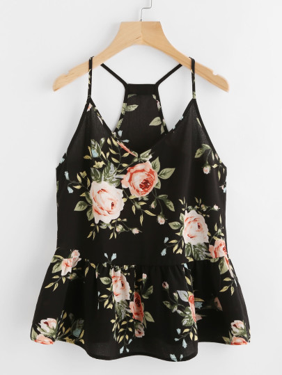 Camisole péplum imprimée des roses