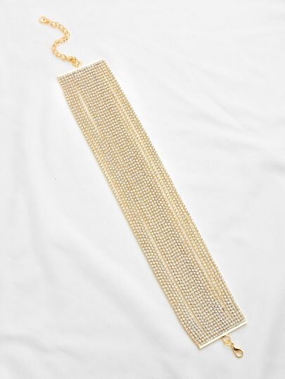 Multirow Rhinestone Wide Choker