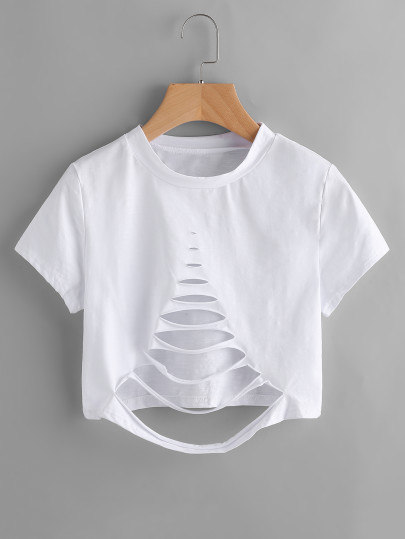 Tee-shirt trapéziforme lacéré