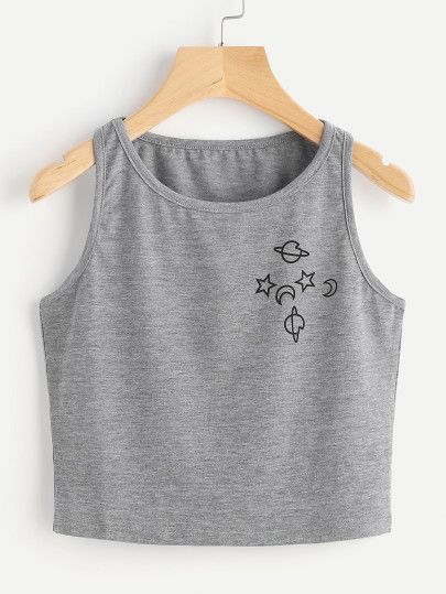 Printed Slub Crop Tank Top