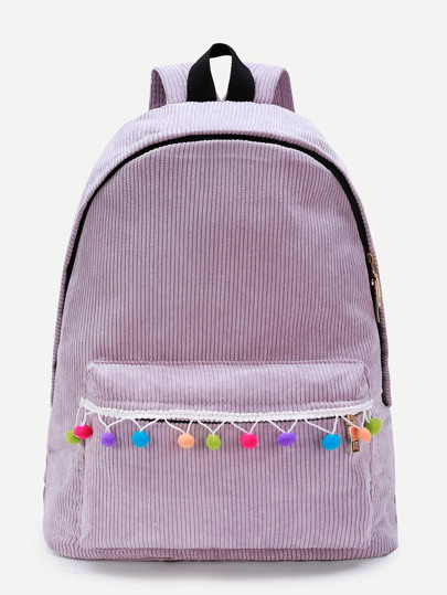 Pom Pom Design Corduroy Backpack