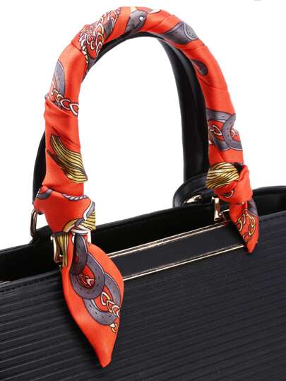 Graphic Print Satin Twilly Skinny Scarf