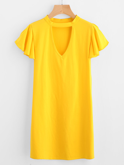 Cut Out Front Frill Sleeve Tee Dress