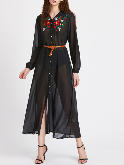 Robe brodée élastique en tulle