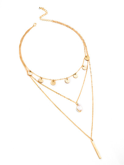 Faux Pearl And Bar Pendant Chain Necklace