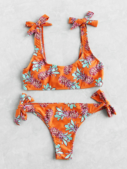 Bikini Set mit Band auf den Schultern und auf der Seite und Ananasmuster