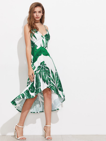 Vestito con stampa di foglia di palma