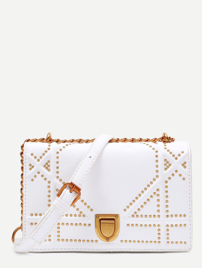 Studded Detail Flap PU Crossbody Bag
