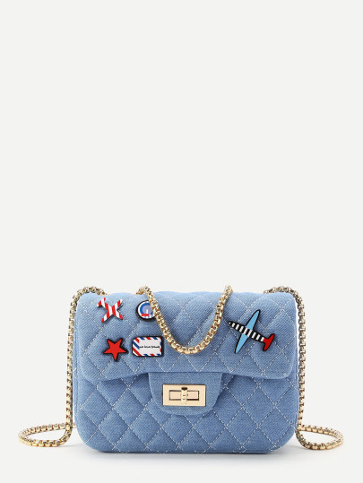 Bolso acolchado en denim con parche