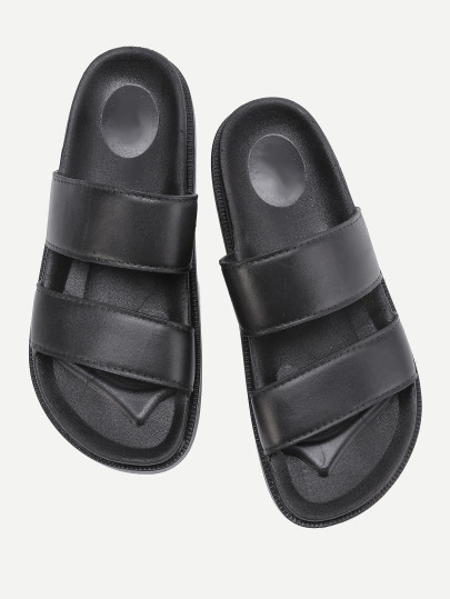 Open Toe PU Flat Slides
