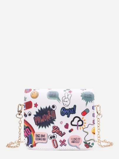 Graffiti Print PU Flap Chain Bag