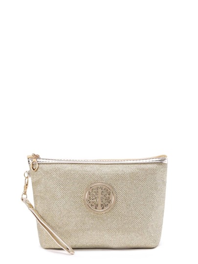 Metallic Trim Makeup Bag With Wristlet