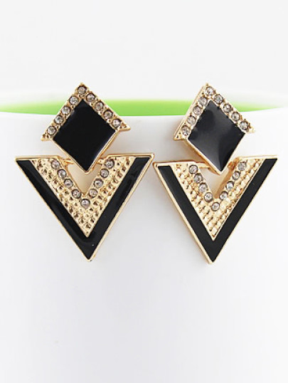 Black Triangle Gold Crystal Earrings