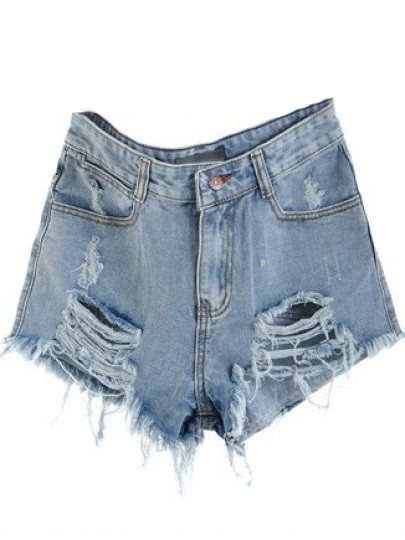 Blue Mid Waist Ripped Denim Short