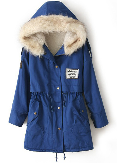 Abrigo militar con capucha cremallera vellón interior-Azul