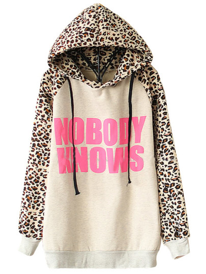Light Grey NOBODY KNOWS Print Hooded Leopard Sweatshirt