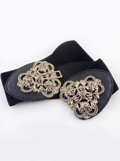 Black Elastic Metal Leather Belt