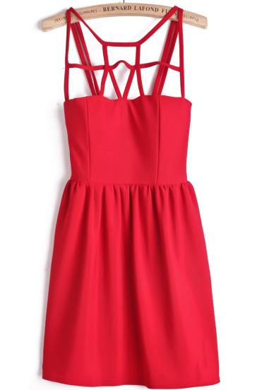 Red Spaghetti Strap Hollow Slim Dress