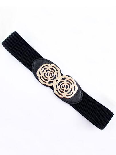 Black Metal Hollow Flower Elastic Belt