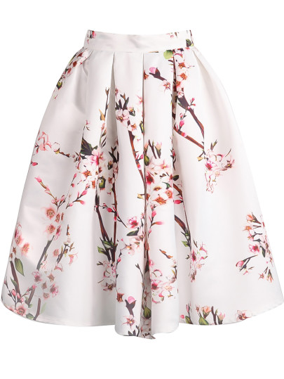 Plum Blossom Print Flare Skirt