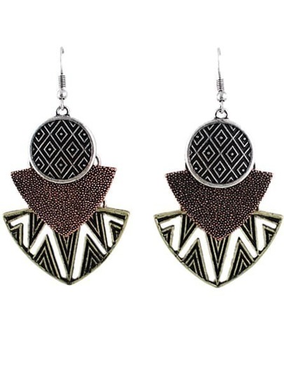 Silver Hollow Geometric Dangle Earrings