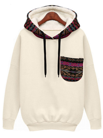 Hooded Patterned Sweatshirt With Pocket