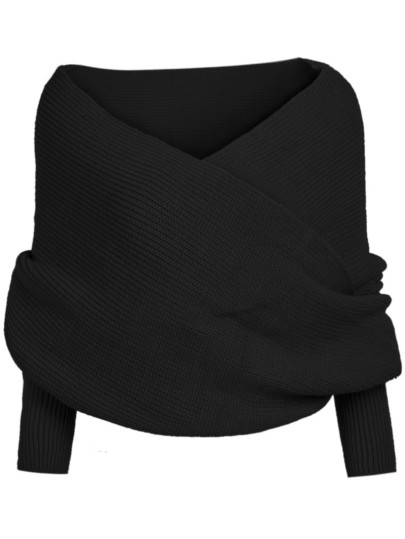 Off Shoulder Overlap Crop Sweater