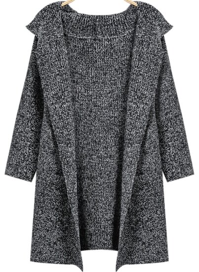 Grey Hooded Long Sleeve Loose Knit Cardigan